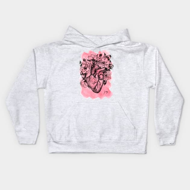 Foral Heart Watercolor Kids Hoodie by Akbaly